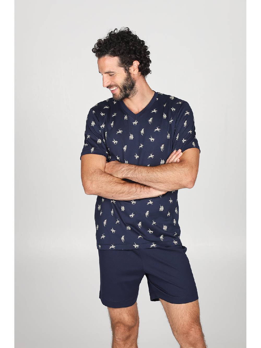 Julipet Pigiama corto v in leggerissimo jersey di puro cotone fantasia "sport polo" Shopping Online