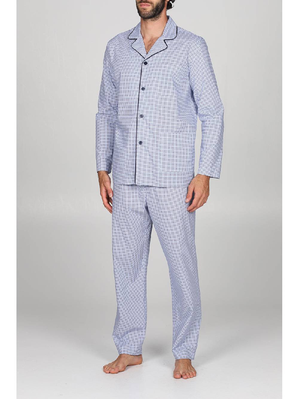 Julipet Pigiama cardigan con petto a bavero in pregiato popeline stampato microfantasia Outlet