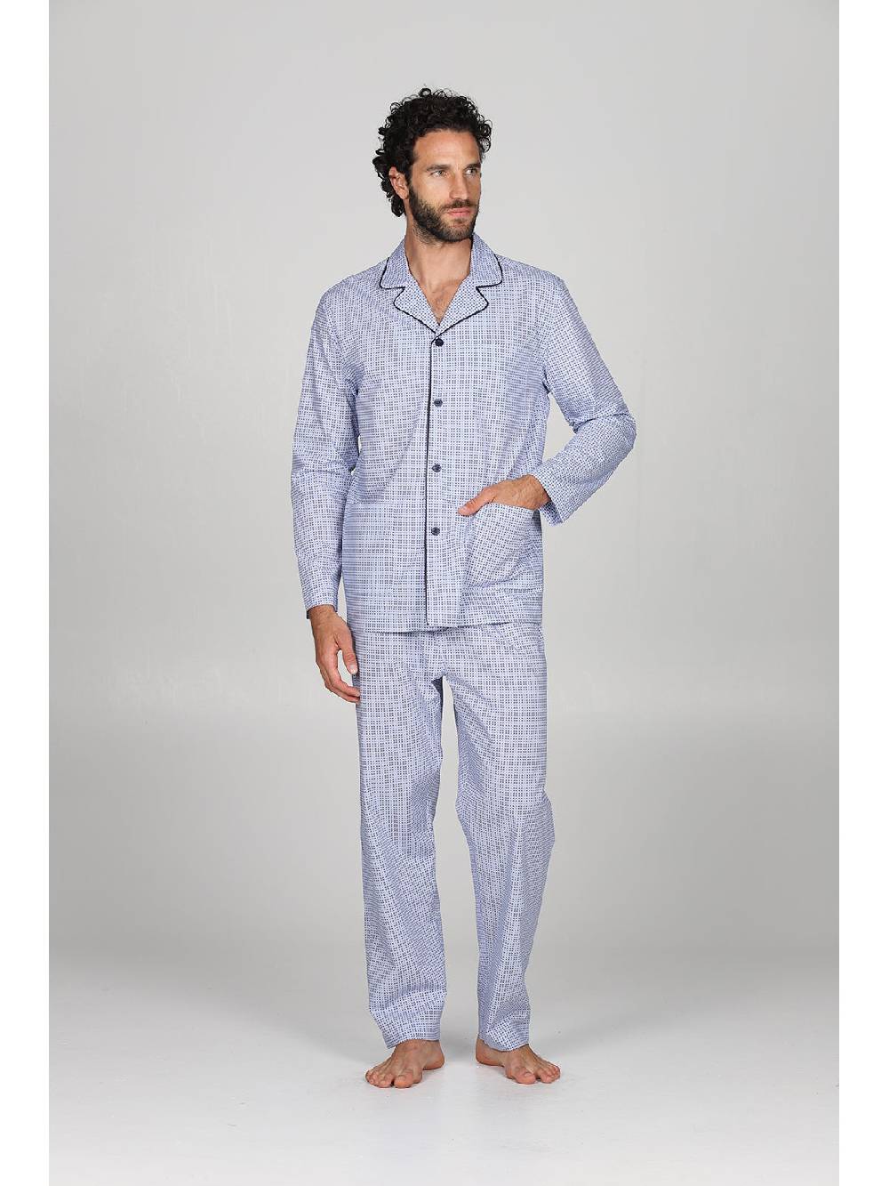 Julipet Pigiama cardigan con petto a bavero in pregiato popeline stampato microfantasia Outlet