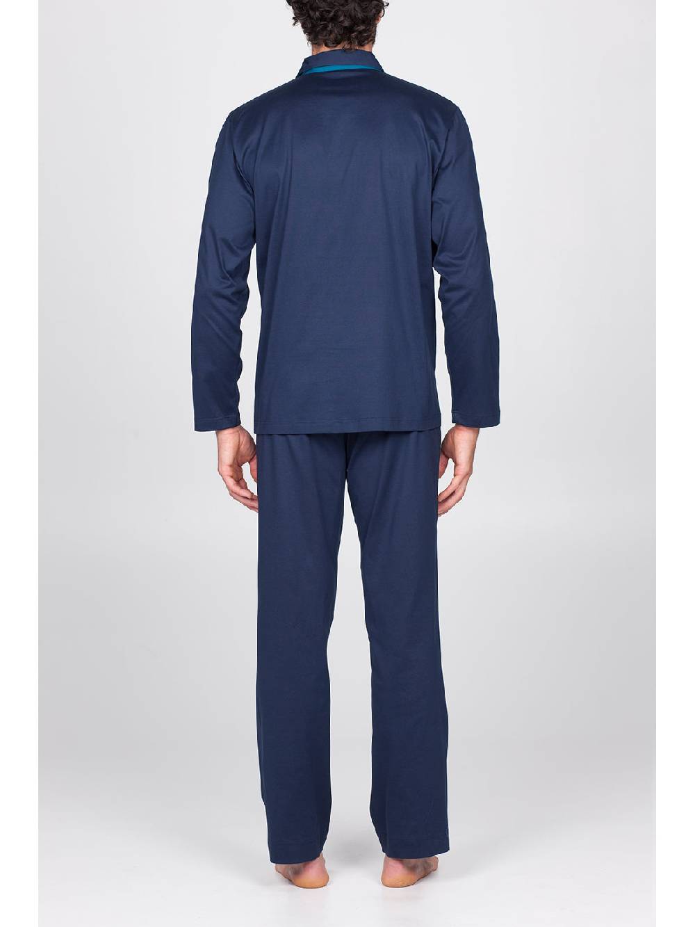 Julipet Pigiama aperto in setoso puro cotone mercerizzato blu, con colletto camicia Hotsell