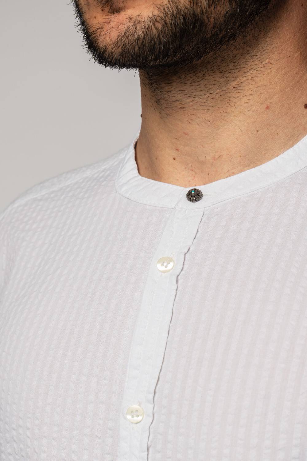 ﻿Officina 36 Camicia in seersucker rigato bianco Fino Al -60%