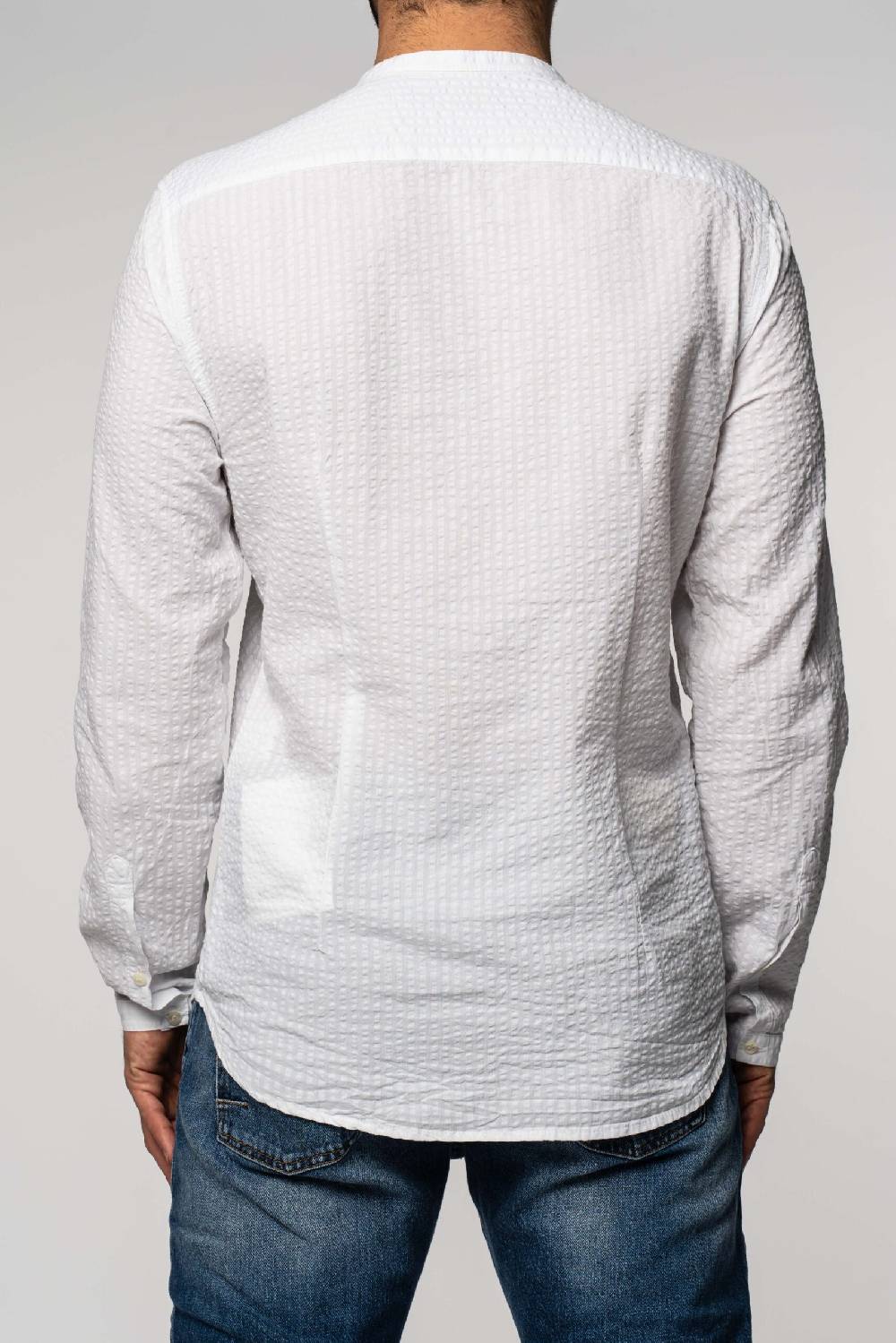 ﻿Officina 36 Camicia in seersucker rigato bianco Fino Al -60%