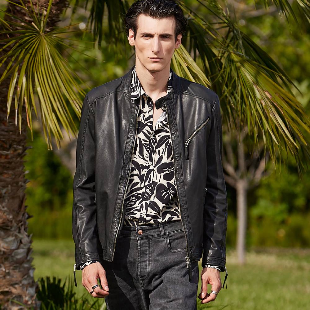 Officina 36 Biker nero in nappa lavata Affare Del Giorno