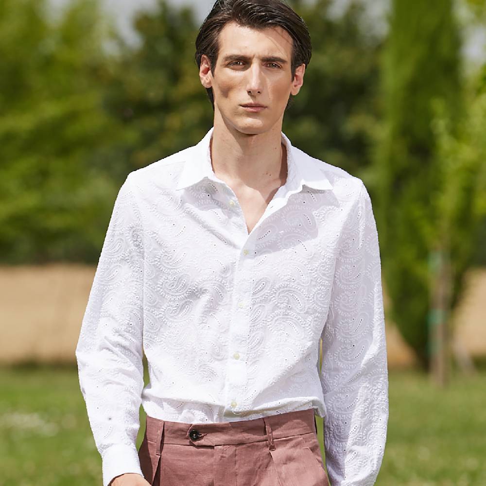 Officina 36 Camicia bianca in sangallo a fantasia Novità