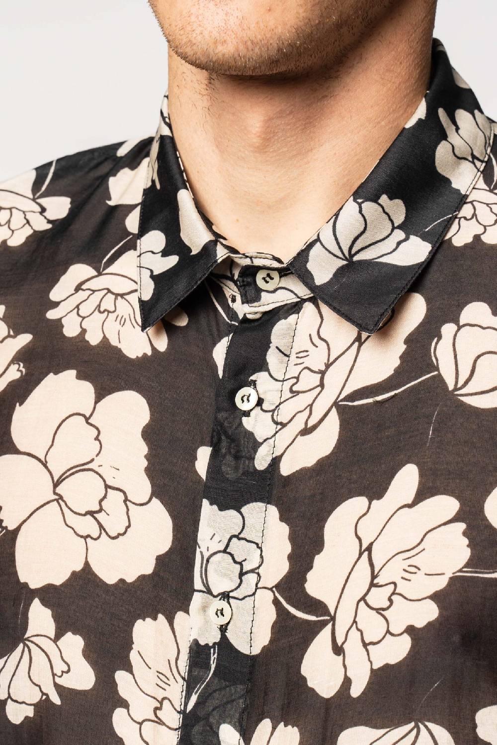 Officina 36 Camicia in misto seta stampata nera Online