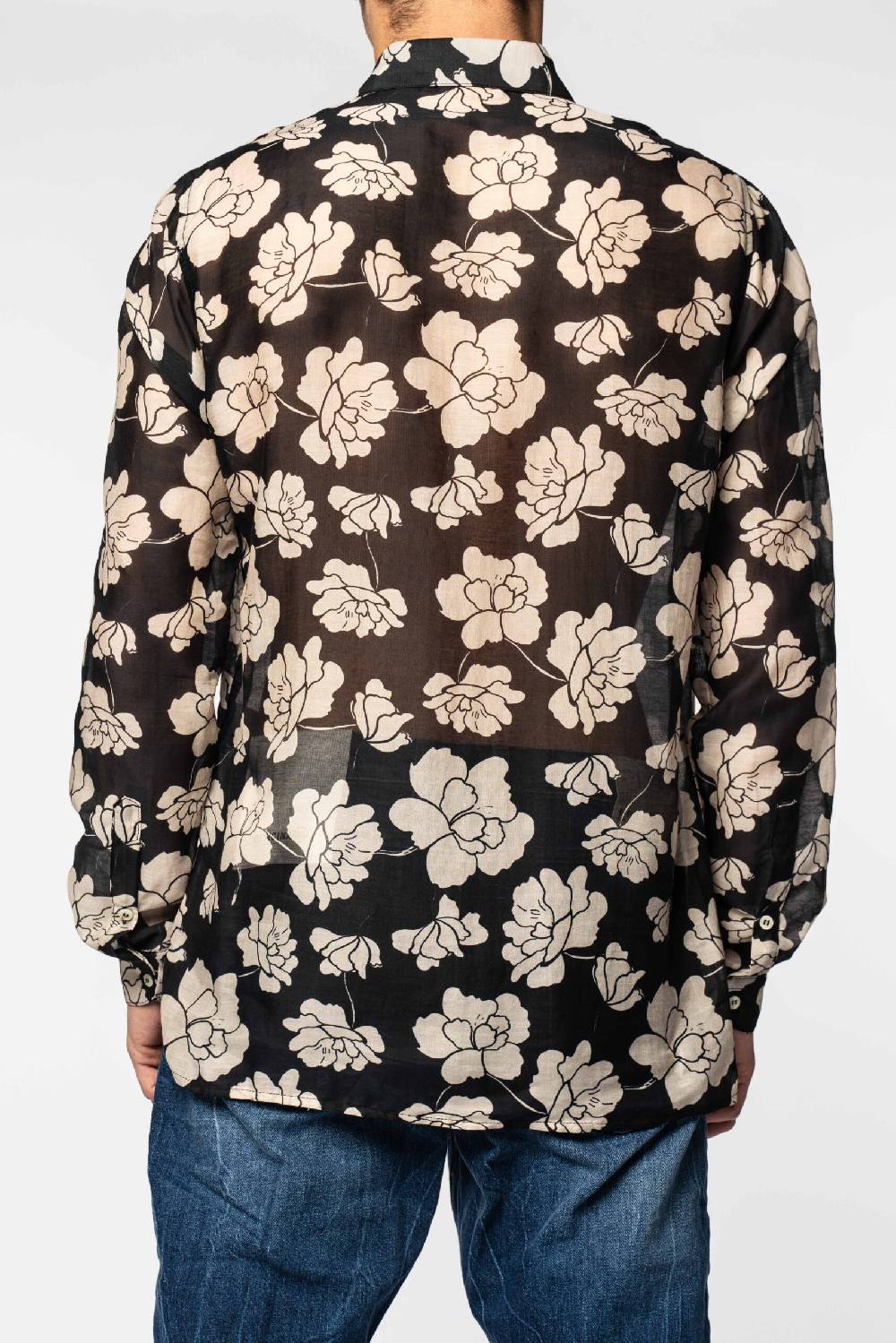 Officina 36 Camicia in misto seta stampata nera Online