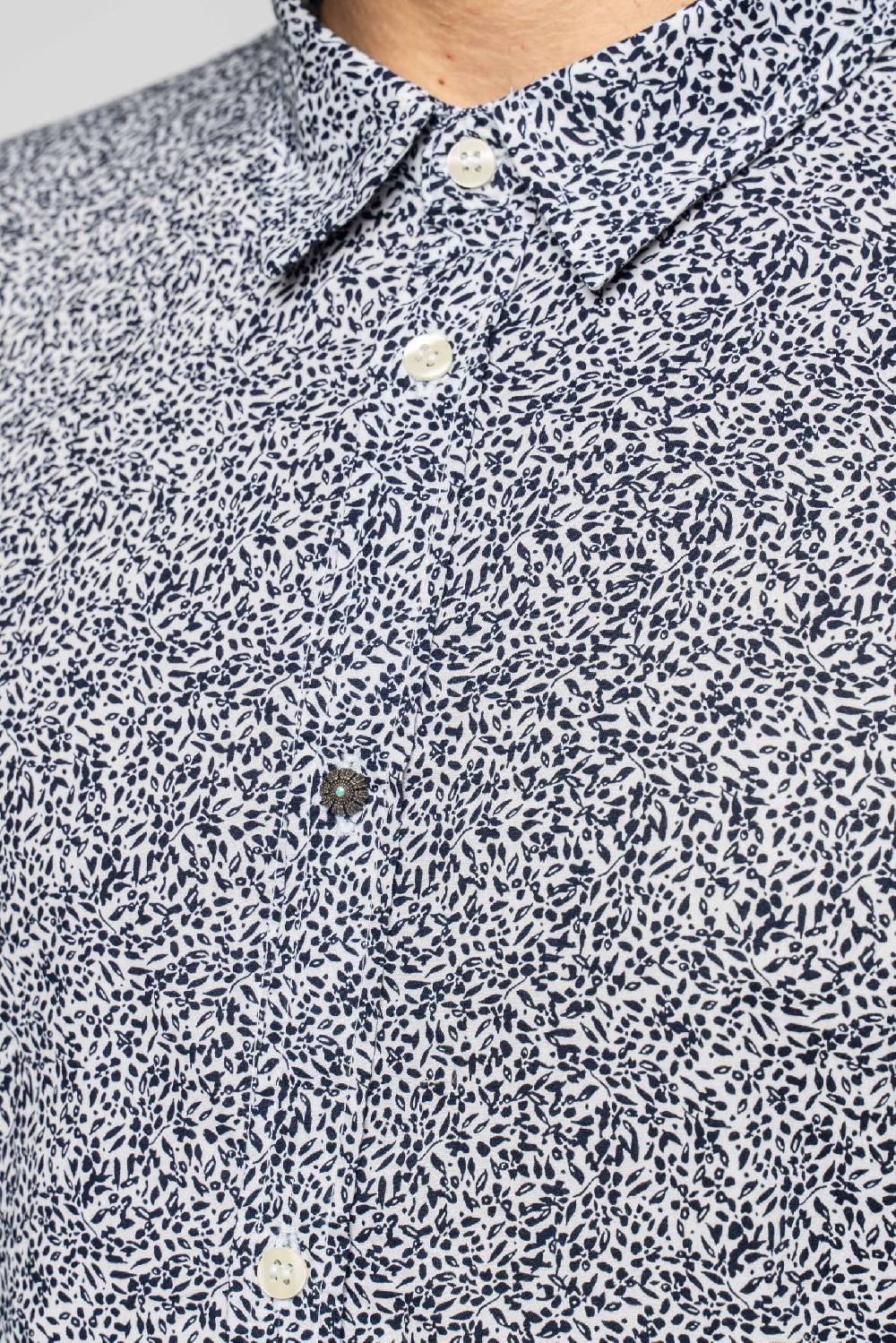 Officina 36 Camicia in popeline stampato blu Vendita Calda