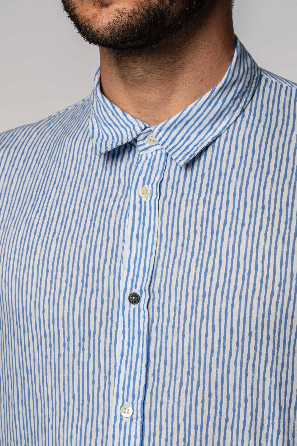 Officina 36 Camicia in popeline stampato color denim Vendita Economica