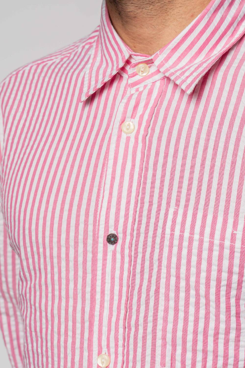 Officina 36 Camicia in seersucker rigato color bubble Saldi Di Fabbrica