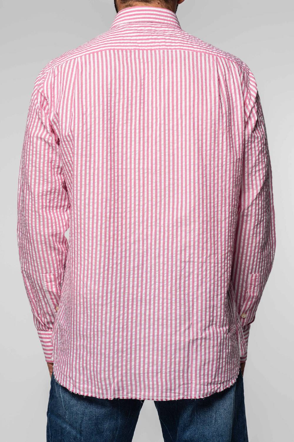 Officina 36 Camicia in seersucker rigato color bubble Saldi Di Fabbrica