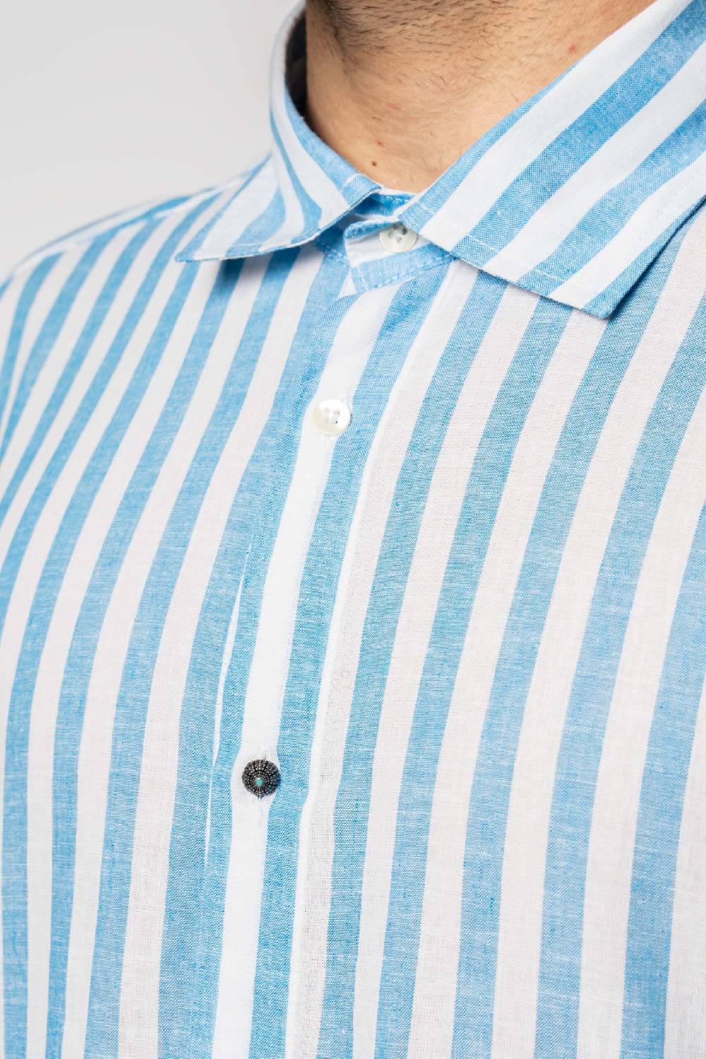 Officina 36 Camicia in tela a righe cobalto Vendite Flash