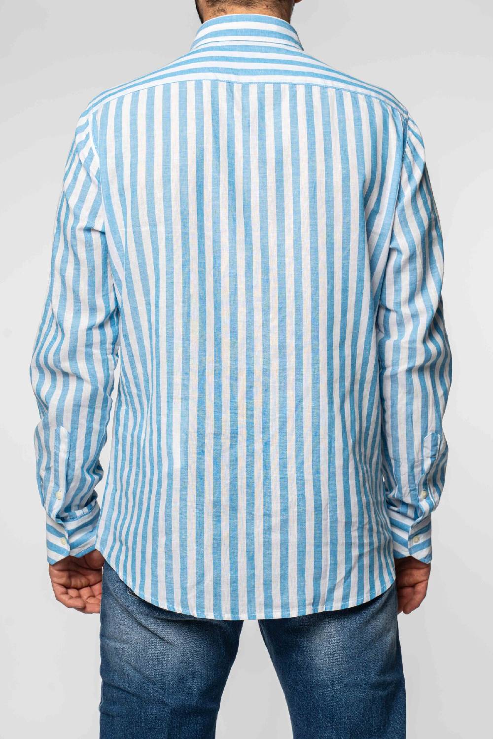 Officina 36 Camicia in tela a righe cobalto Vendite Flash