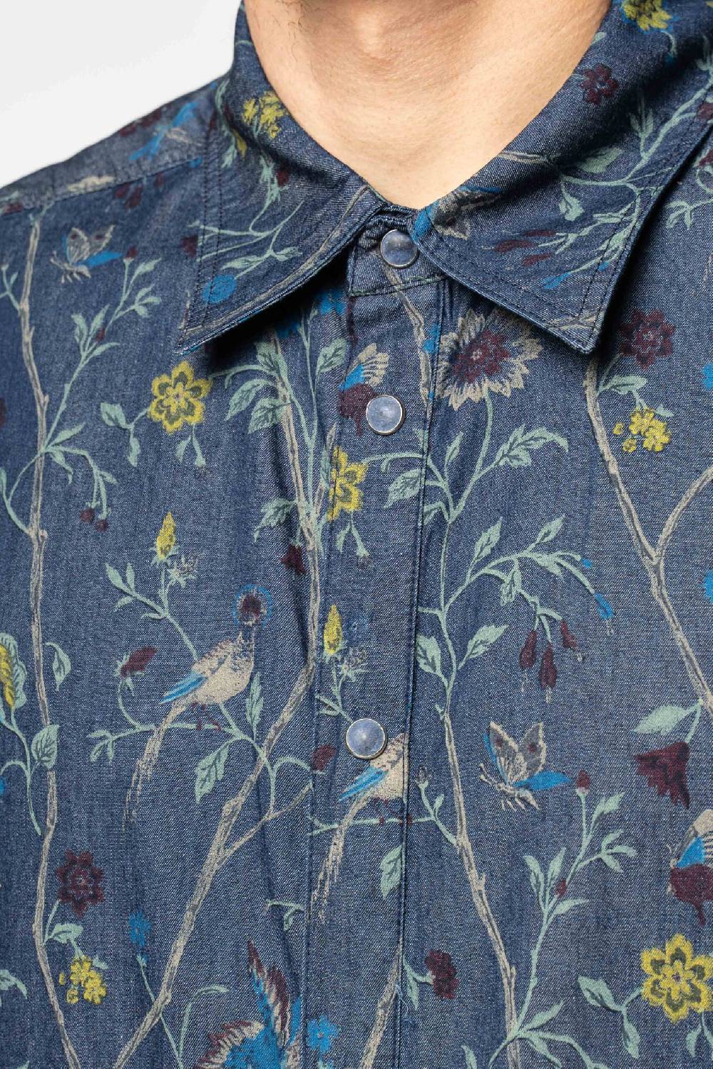 Officina 36 Camicia in tela denim blu stampata Negozio