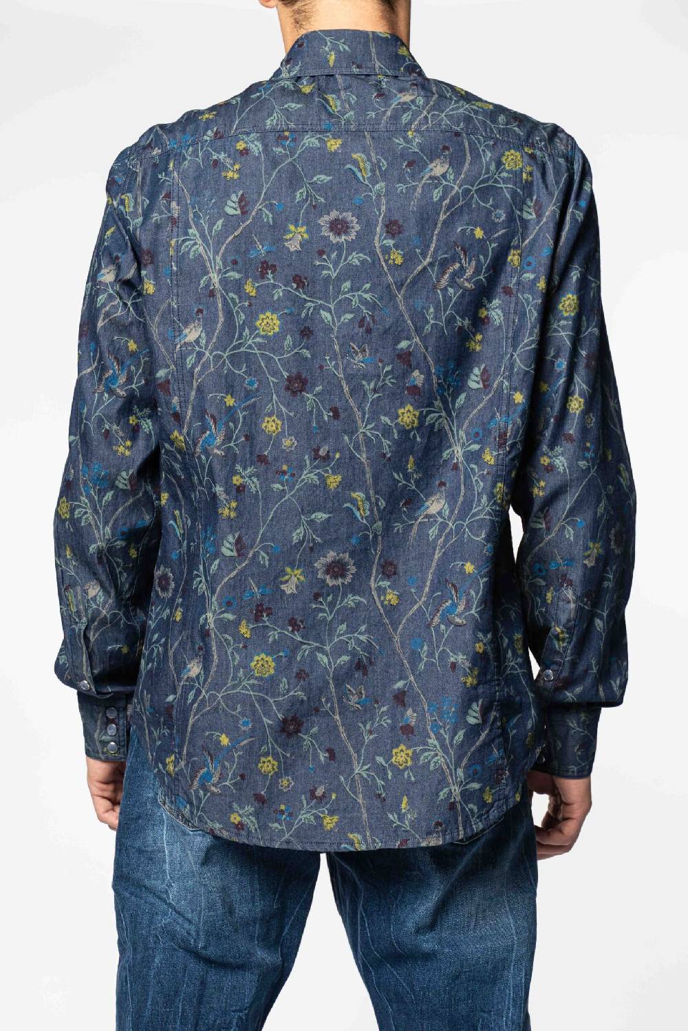 Officina 36 Camicia in tela denim blu stampata Negozio