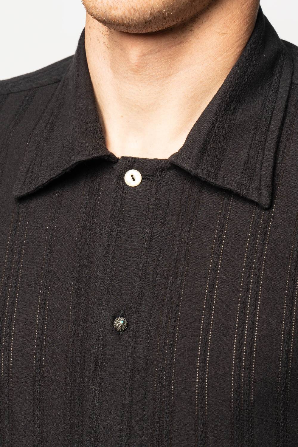 Officina 36 Camicia nera in sangallo rigato In Linea