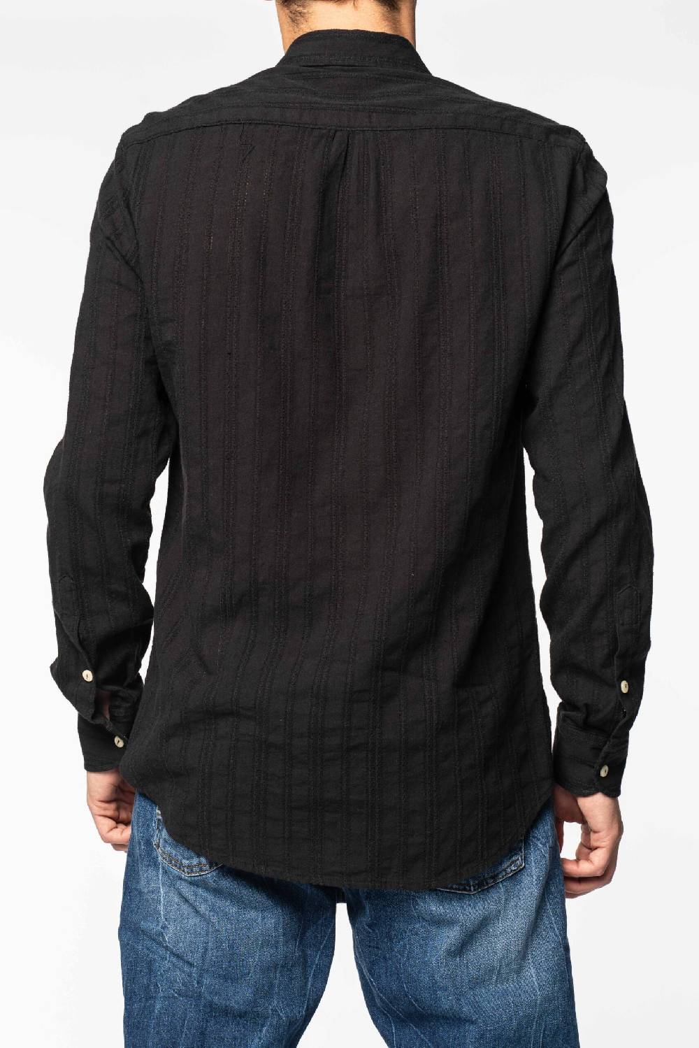 Officina 36 Camicia nera in sangallo rigato In Linea