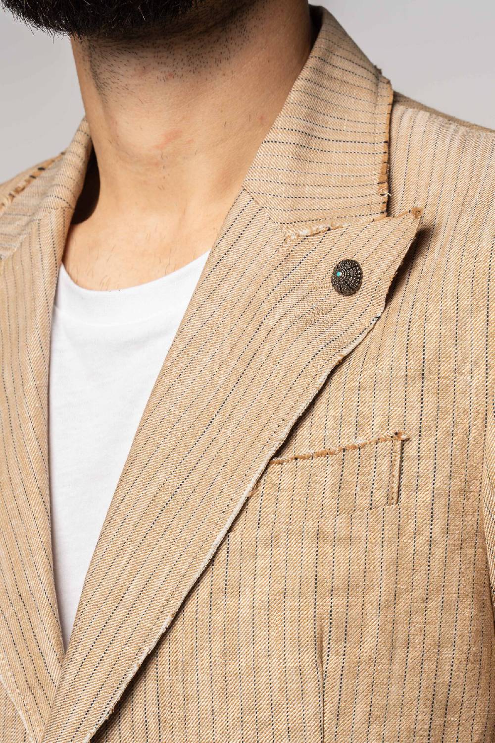 Officina 36 Giacca in tessuto gessato beige Sottocosto