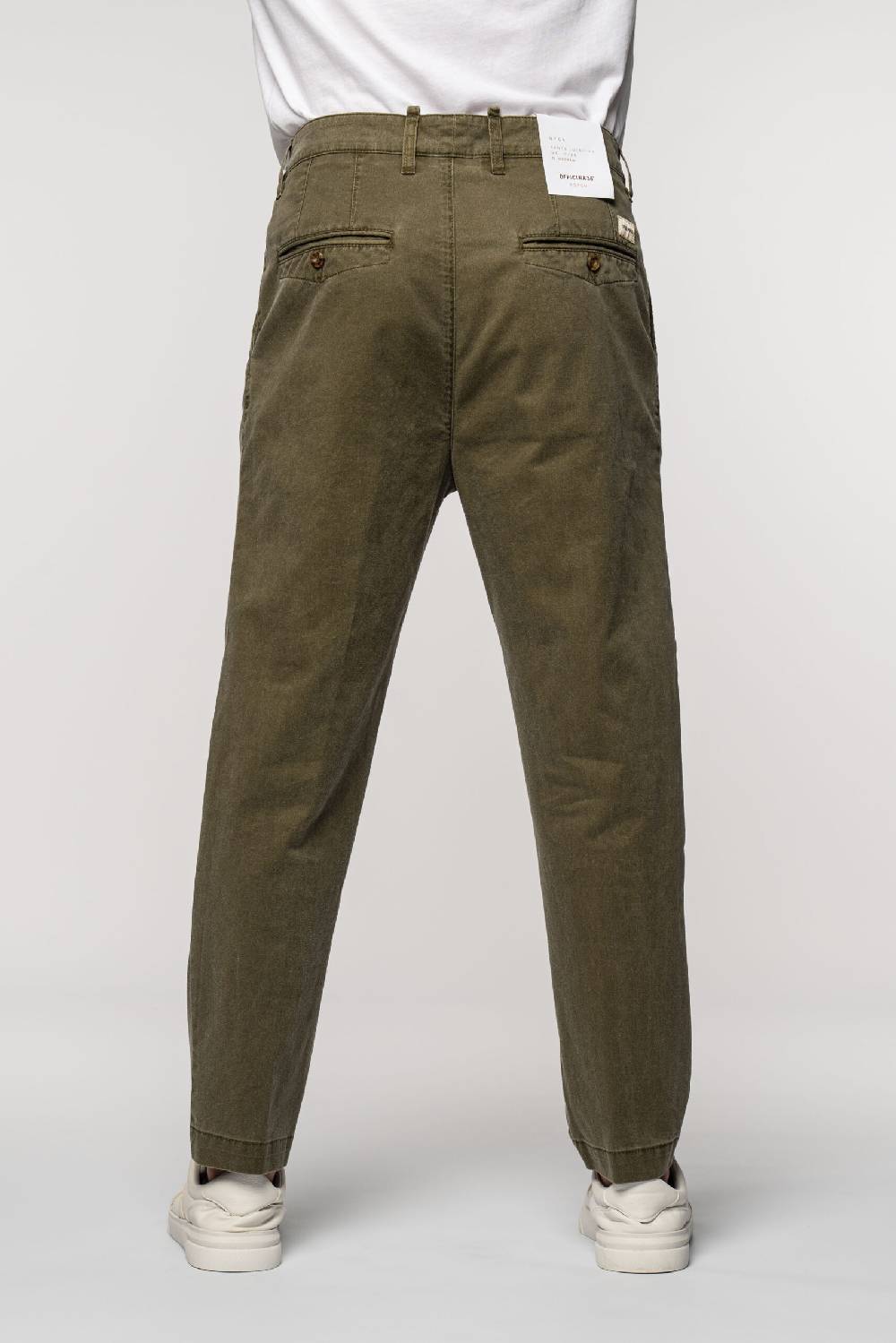 Officina 36 Pantaloni in gabardina delavè verde militare Offerte