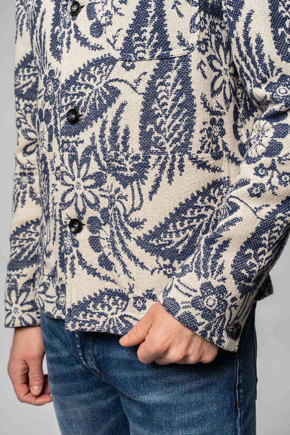 Officina 36 Work Jacket in jacquard a fantasia blu Vendita
