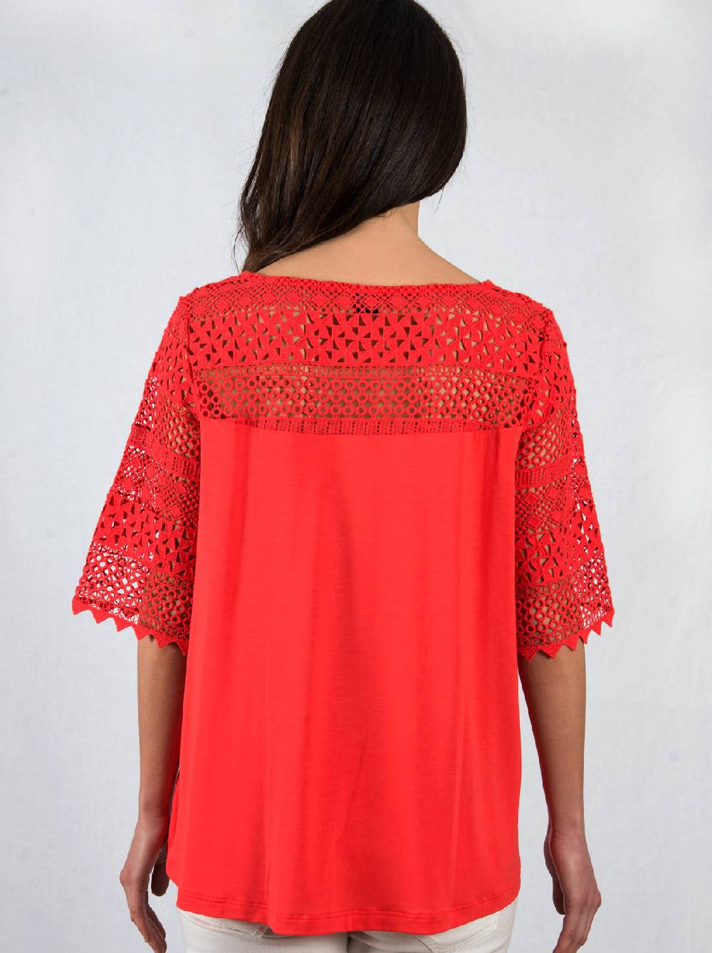 Oscalito T-shirt in micromodal con inserto in macramè geometrico 1316 Sottocosto
