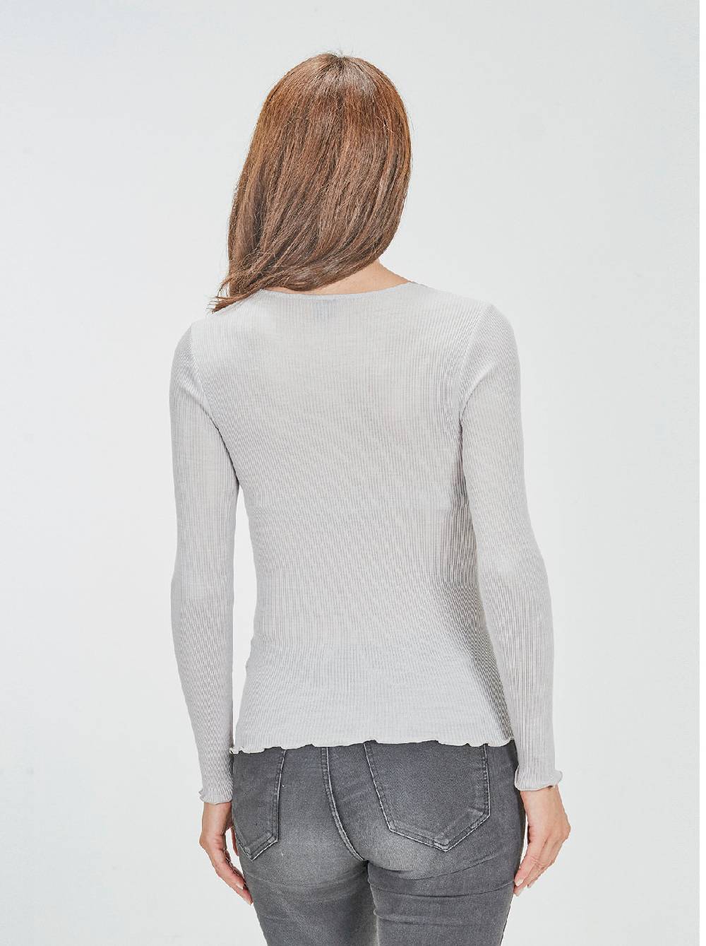 Oscalito Camicia Tubolare a Maniche Lunghe in lana e seta con Inserto in Tulle Ricamato 5842 Spedizione gratuita