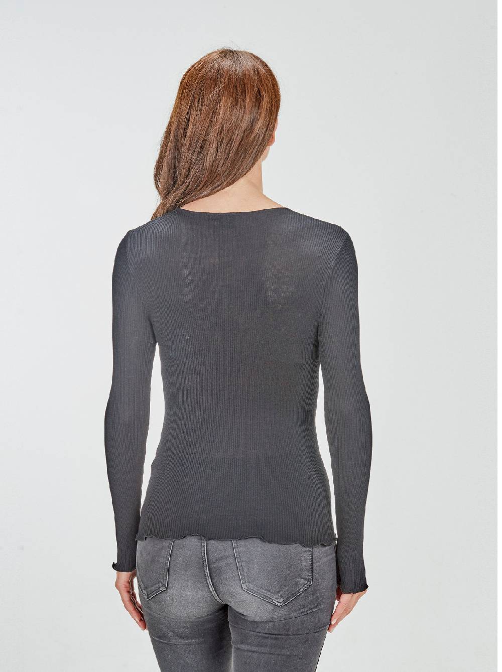 Oscalito Camicia Tubolare a Maniche Lunghe in lana e seta con Inserto in Tulle Ricamato 5842 Spedizione gratuita