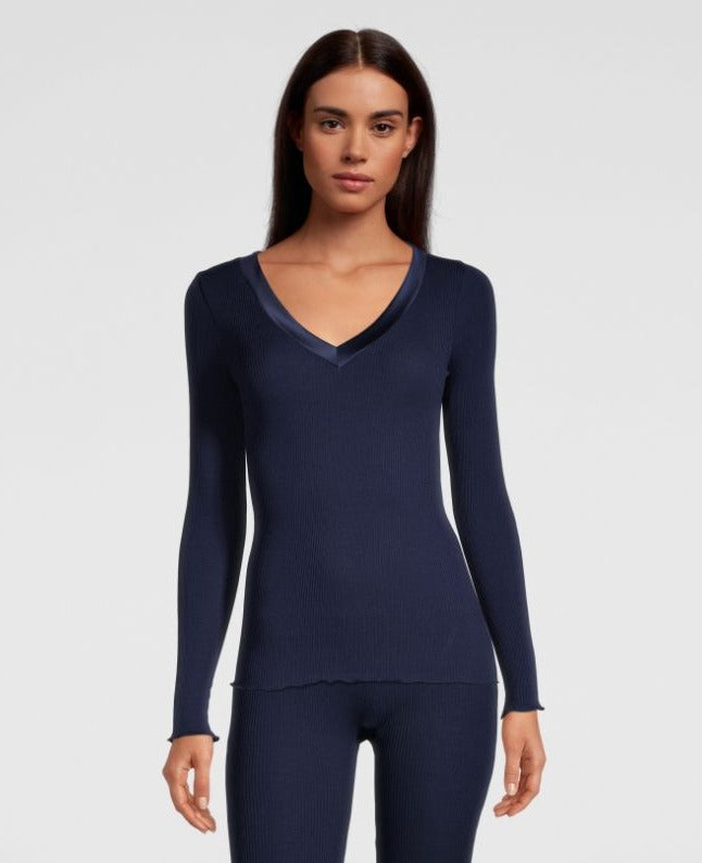 Oscalito Maglia a maniche lunghe con scollo a V in raso di lana e seta 4248 Negozio online di fabbrica