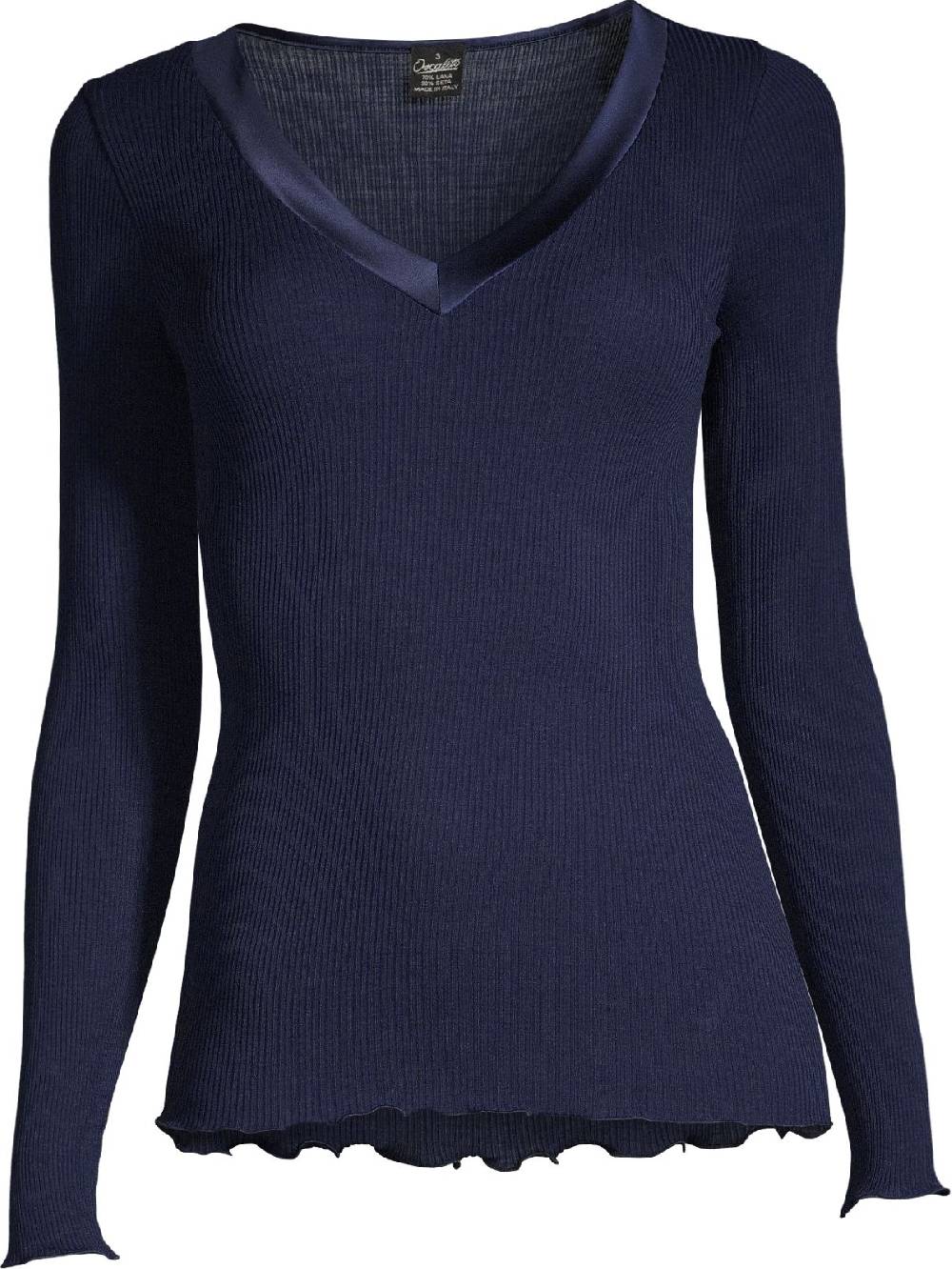 Oscalito Maglia a maniche lunghe con scollo a V in raso di lana e seta 4248 Negozio online di fabbrica