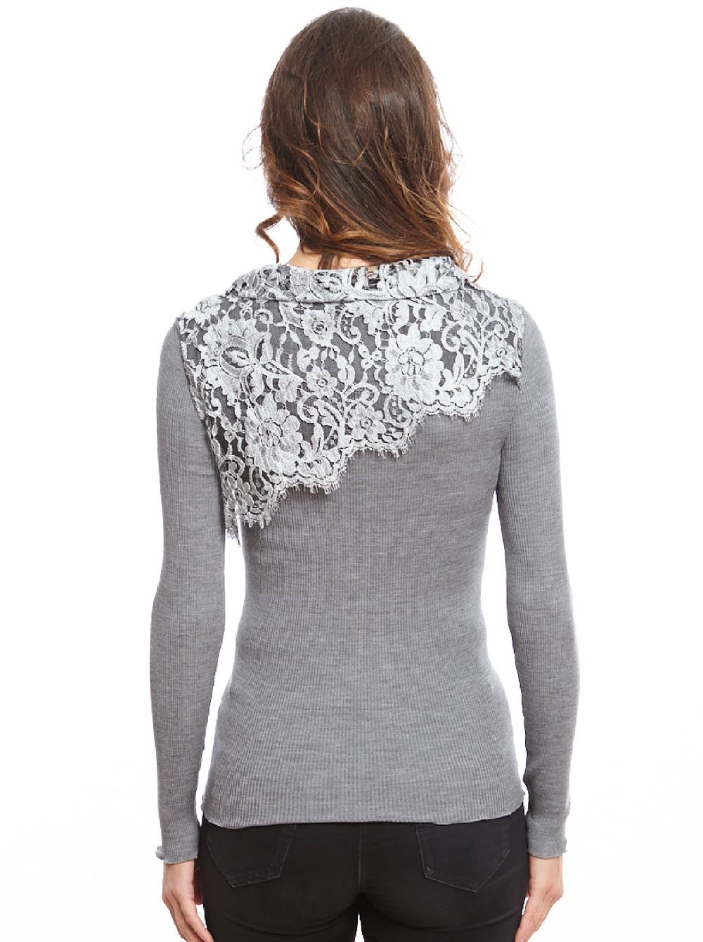 Oscalito Camicia a maniche lunghe in Lana e Seta con dettagli Chantilly Laize 8602 Offerta Giorno del Papà