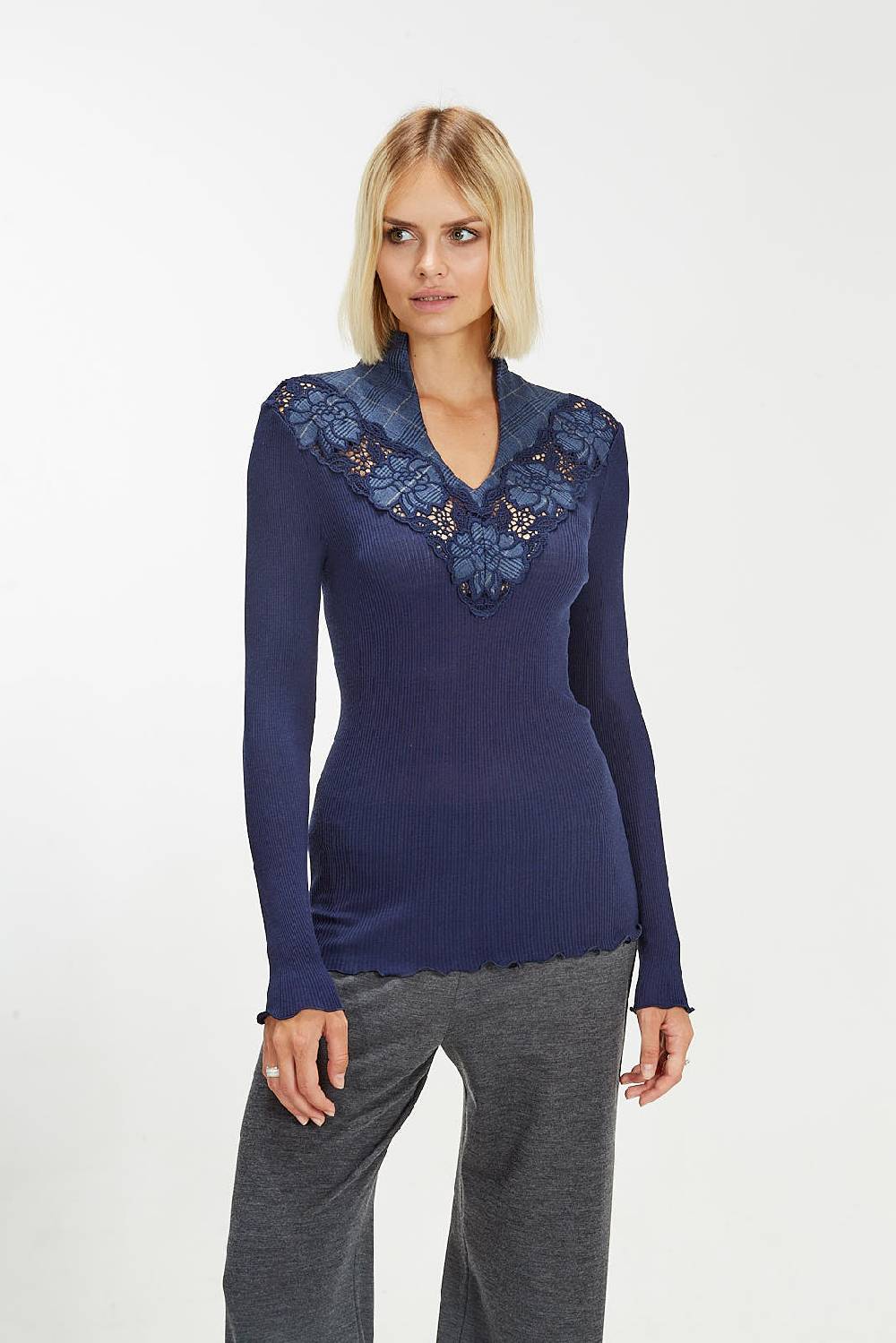 Oscalito Maglia a maniche lunghe in lana e seta con motivo tartan macramè 5808 Offerta San Valentino