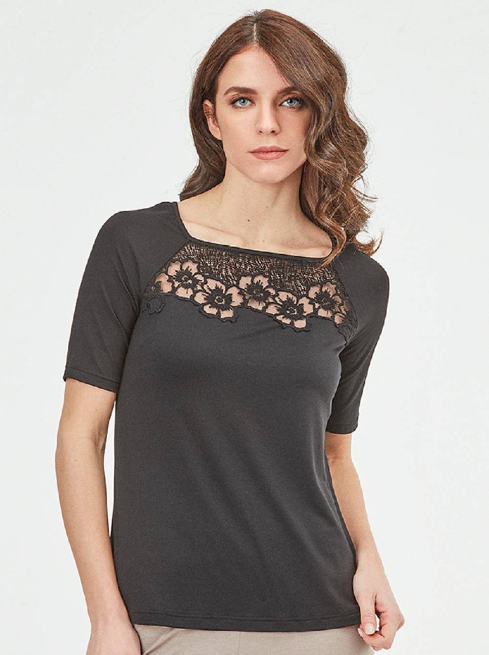 Oscalito T-Shirt in micromodal con Macramè 1371 50% di sconto con spedizione gratuita