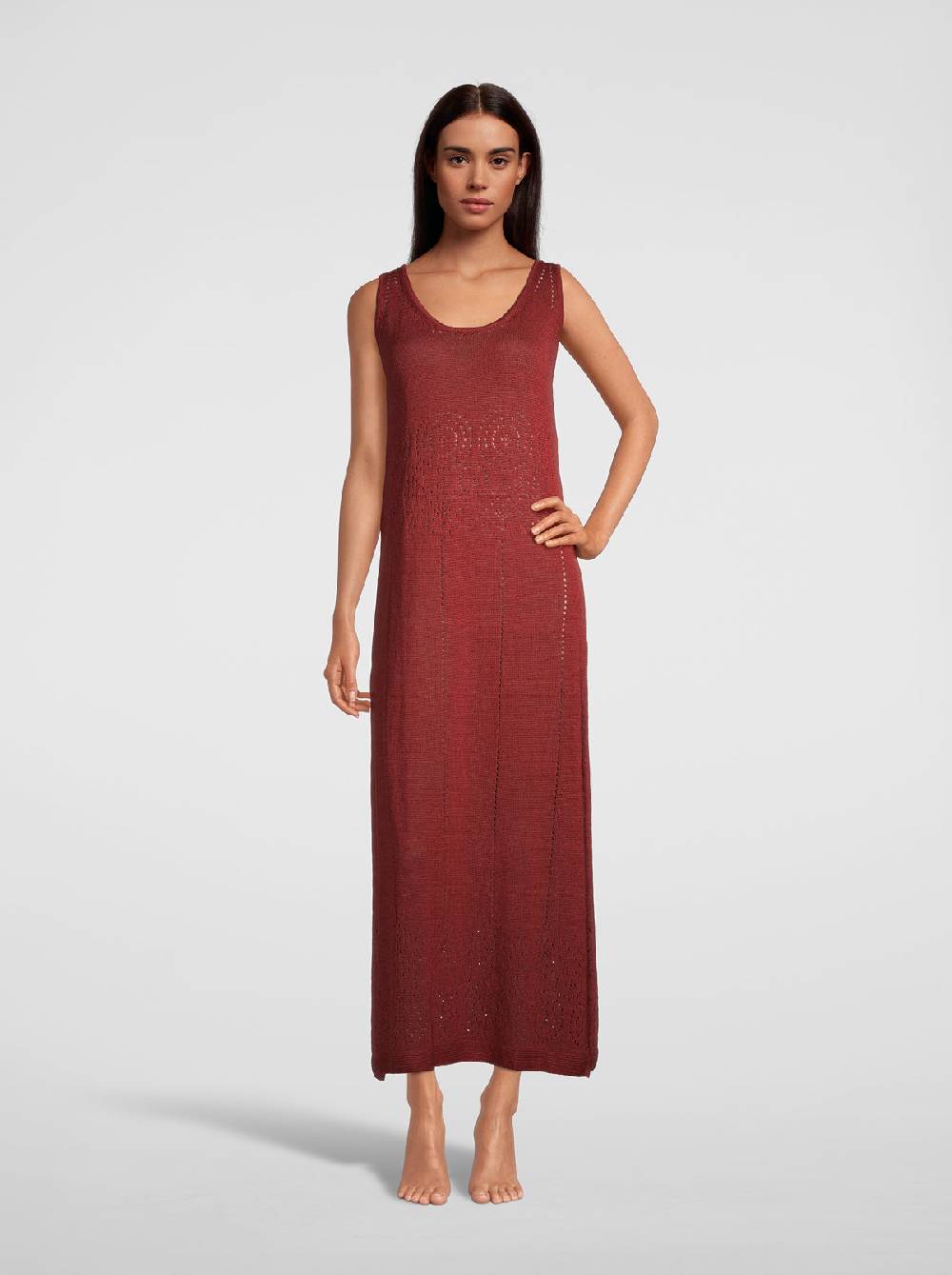 Oscalito Abito lungo senza maniche in maglia di puro lino 6588 Saldi Di Fabbrica