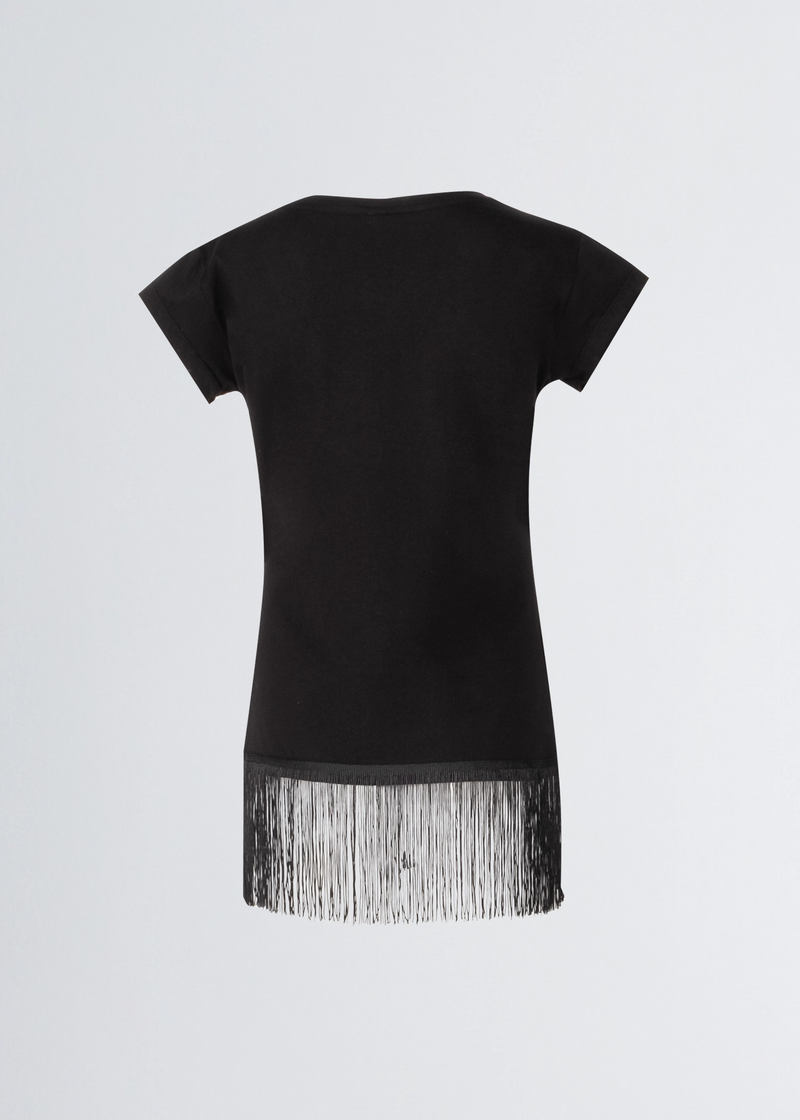 Paola T. T-shirt in cotone stretch con frange Offerte esclusive