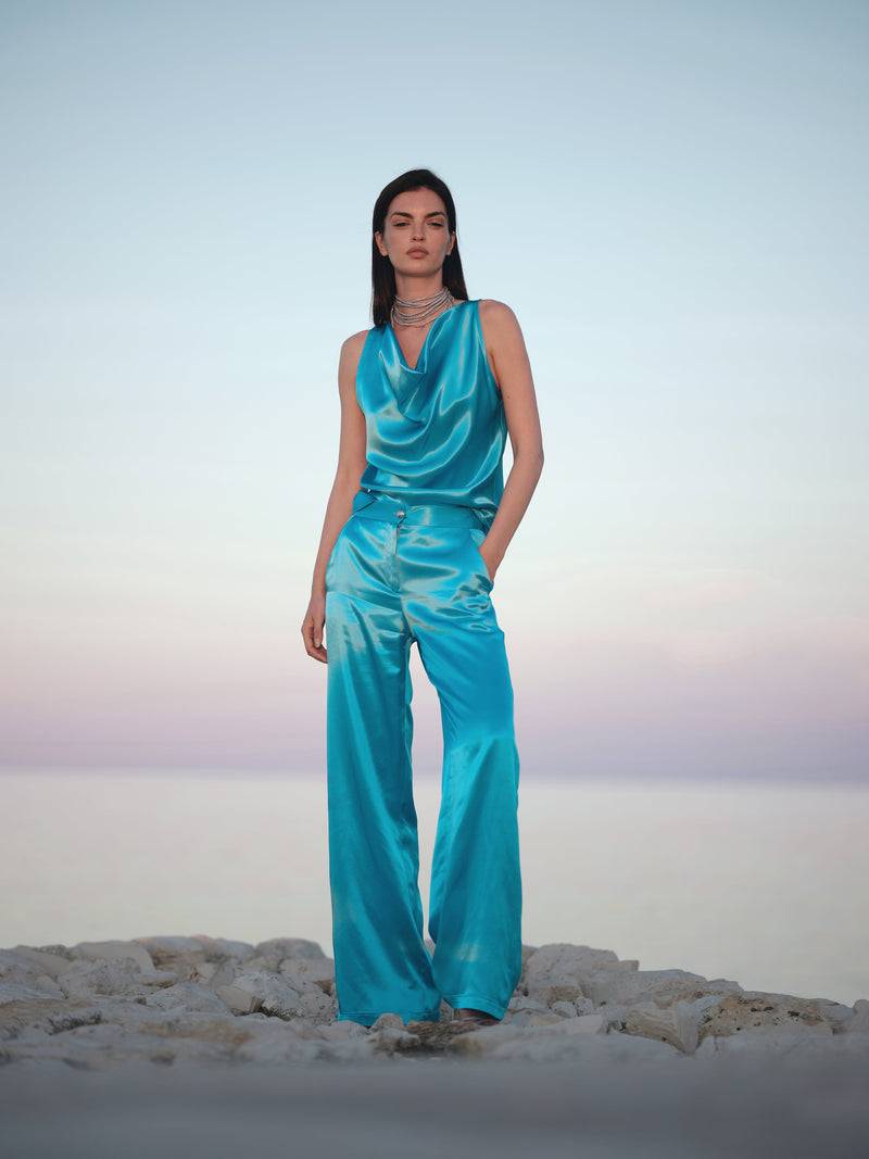 Paola T. Pantalone palazzo in raso di viscosa Promozione temporanea