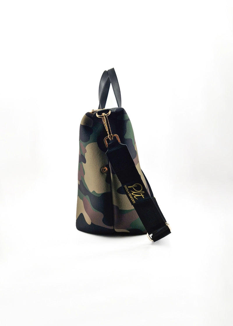Paola T. Bauletto large in neoprene camouflage con dettagli oro Hotsell