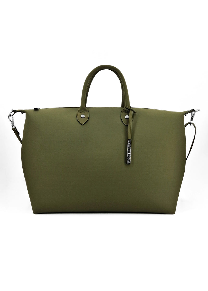 Paola T. Bauletto large in neoprene con dettagli argento Fornitura limitata