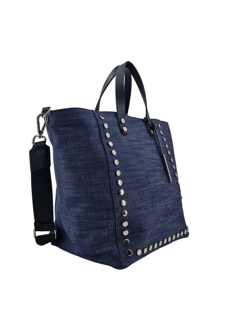 Paola T. Shopper medium con rivetti e pendente argento Offerta temporanea