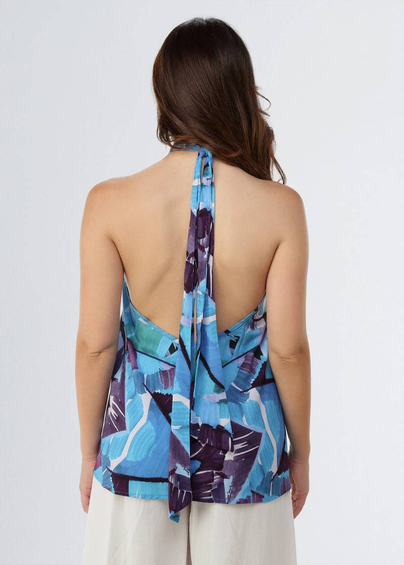 Paola T. Blusa in viscosa stampa Palm Blue 50% di sconto per tempo limitato
