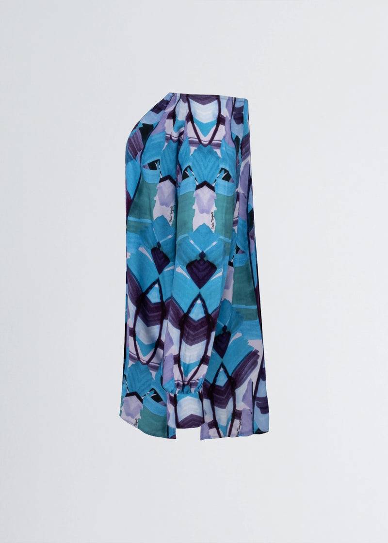 Paola T. Camicia in viscosa stampa Palm Blue 2025
