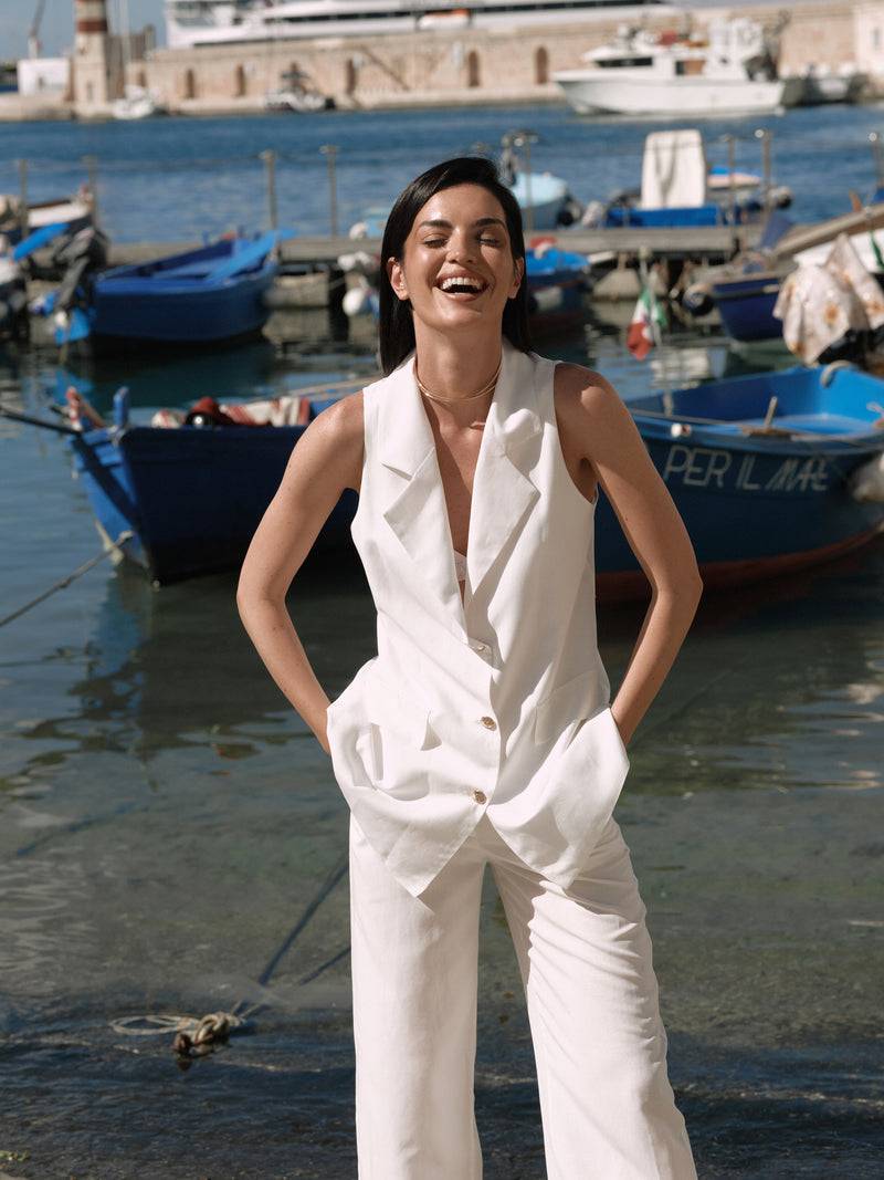 Paola T. Gilet in lino e viscosa Vendita