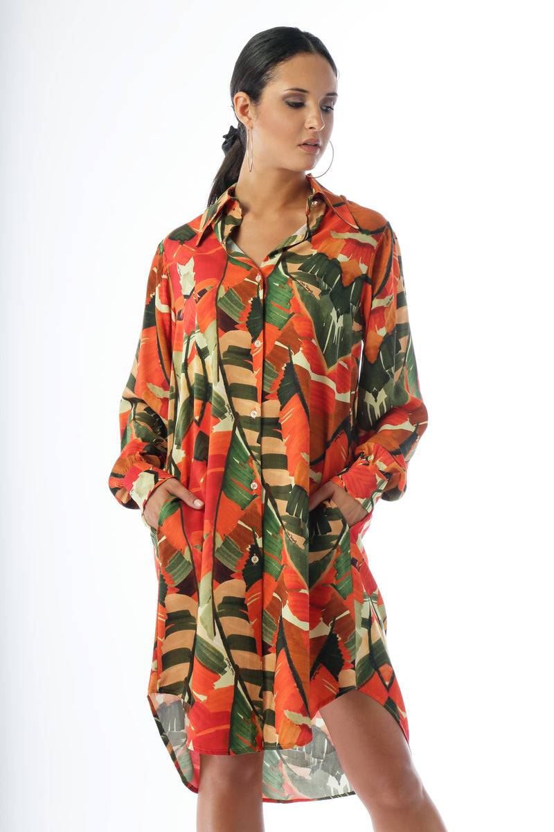Paola T. Abito in viscosa stampa Palm Qualità Garantita
