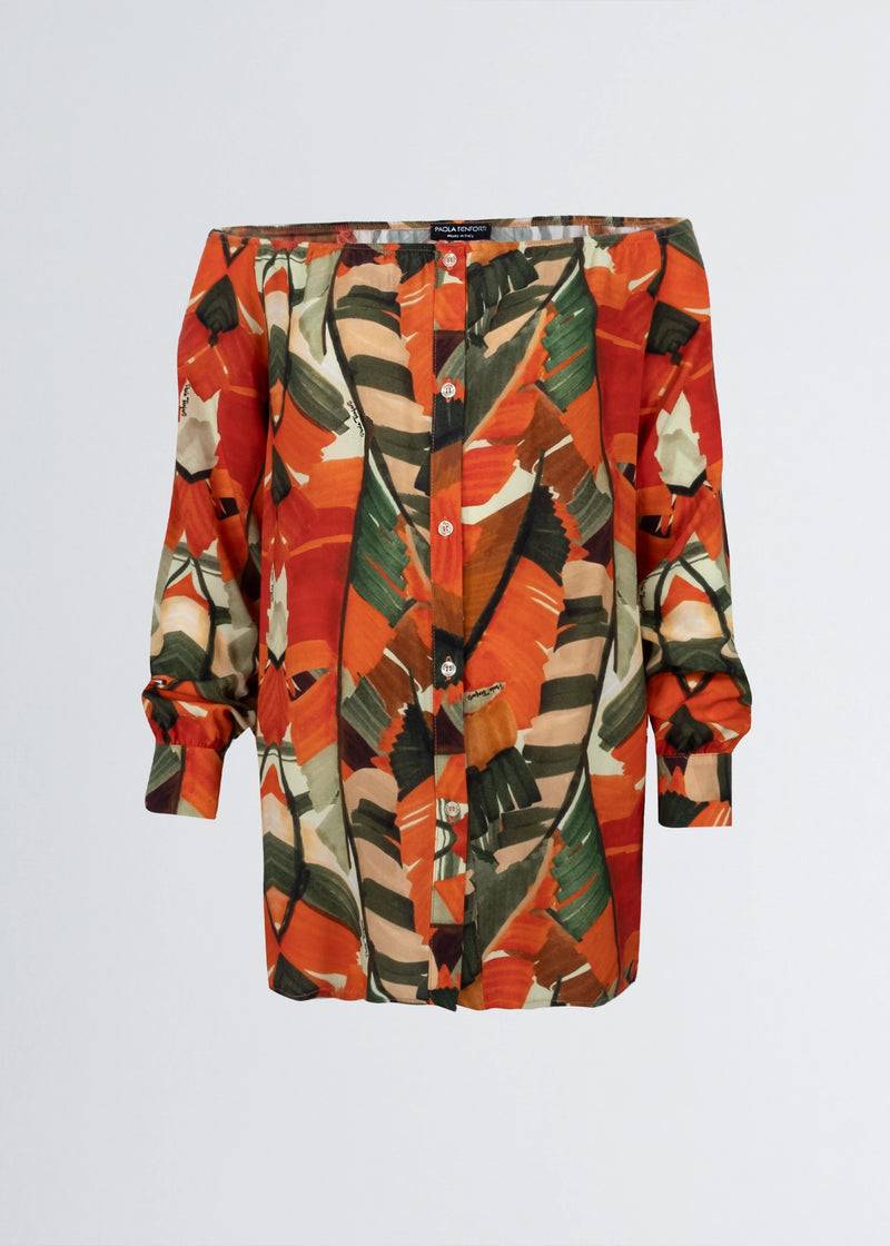 Paola T. Camicia in viscosa stampa Palm Orange Negozi Online