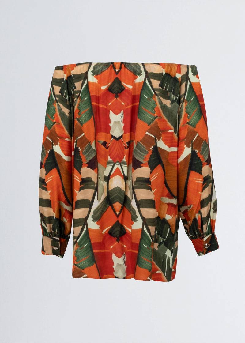 Paola T. Camicia in viscosa stampa Palm Orange Negozi Online