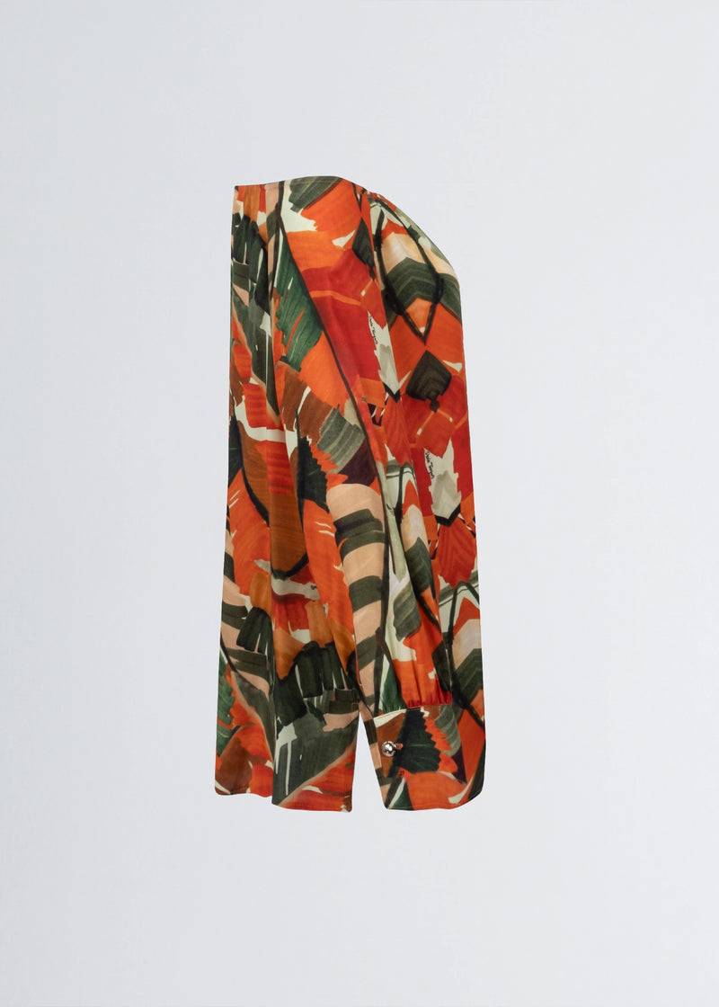 Paola T. Camicia in viscosa stampa Palm Orange Negozi Online