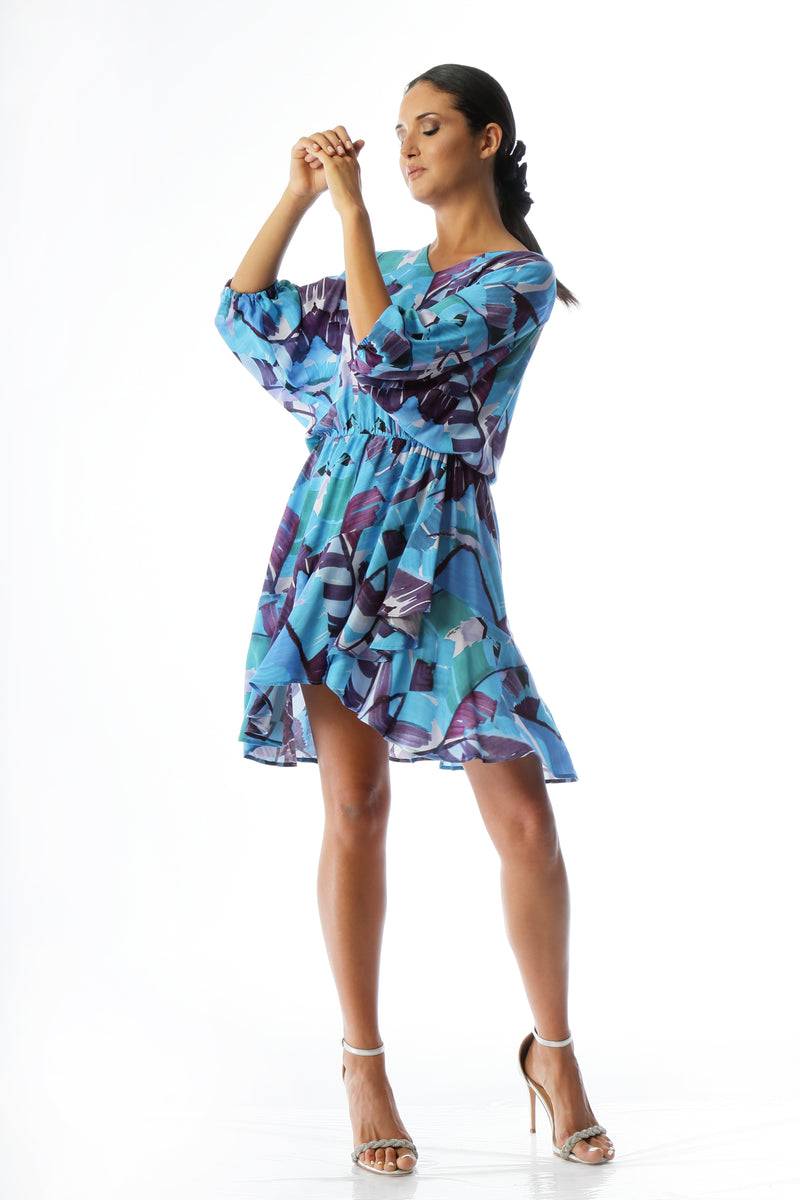Paola T. Abito in viscosa Palm Blue Prezzo Ridotto
