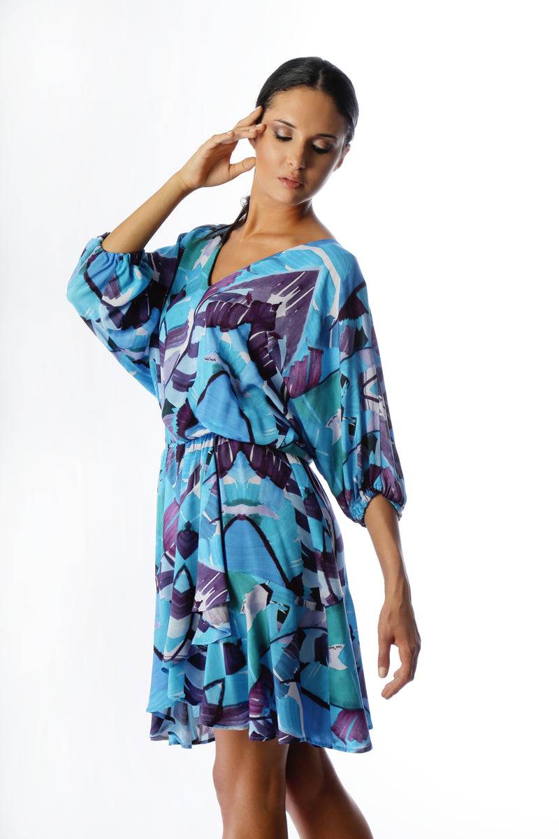 Paola T. Abito in viscosa Palm Blue Prezzo Ridotto