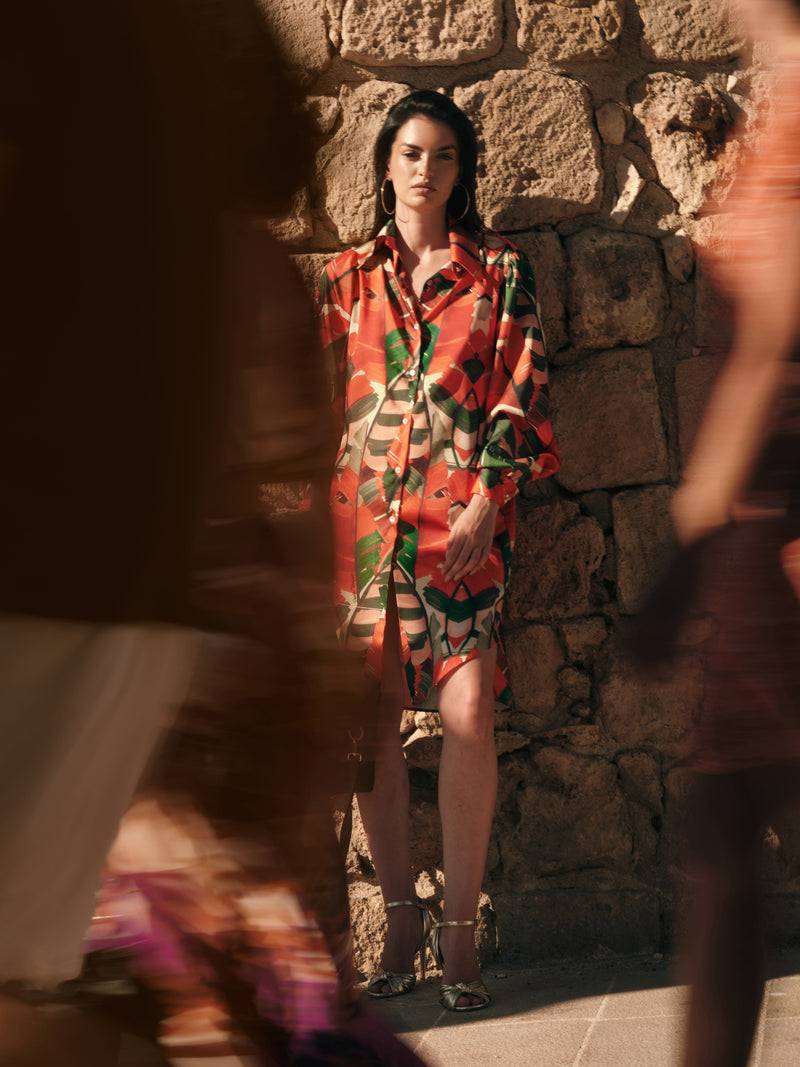 Paola T. Abito in viscosa stampa Palm Outlet