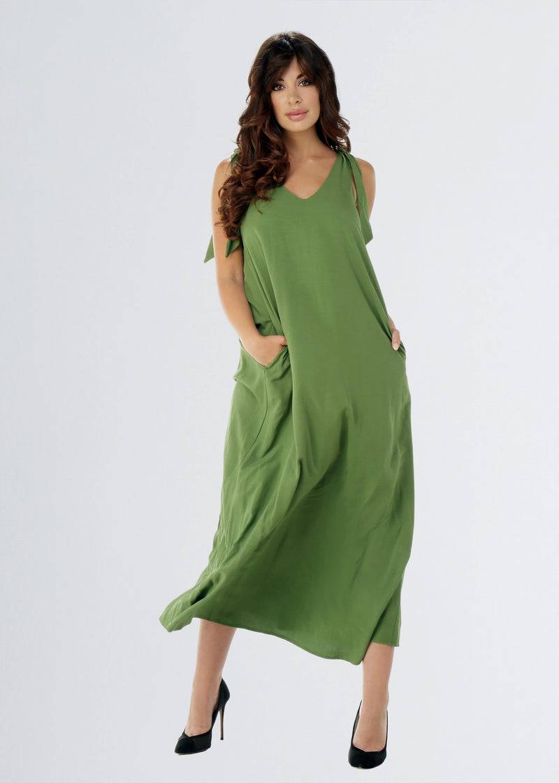Paola T. Abito lungo in lino e viscosa Online Outlet