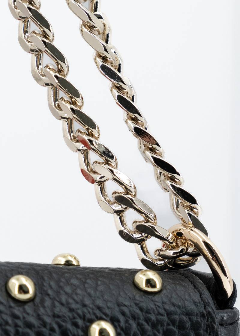 Paola T. Baguette mini in pelle con rivetti oro Italia