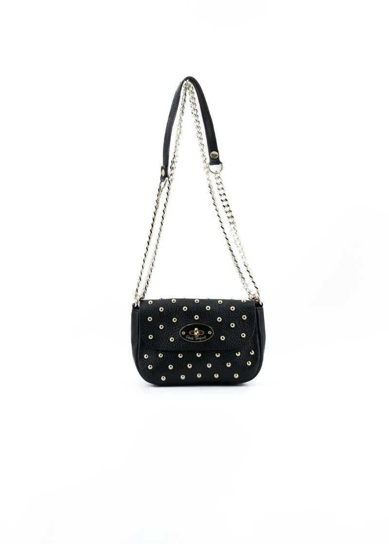 Paola T. Baguette mini in pelle con rivetti oro Italia